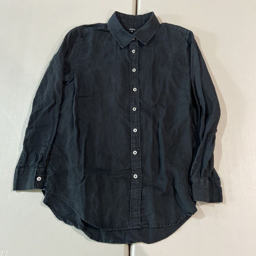 Quince Shirt Mens M Dark Blue Organic Cotton Oxford Long Sleeve Button Down
